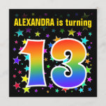[ Thumbnail: Colorful Stars + Rainbow Pattern "13" Birthday # Invitation ]