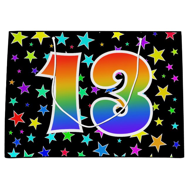 Colorful Stars + Rainbow Pattern "13" Event # Large Gift Bag (Front)