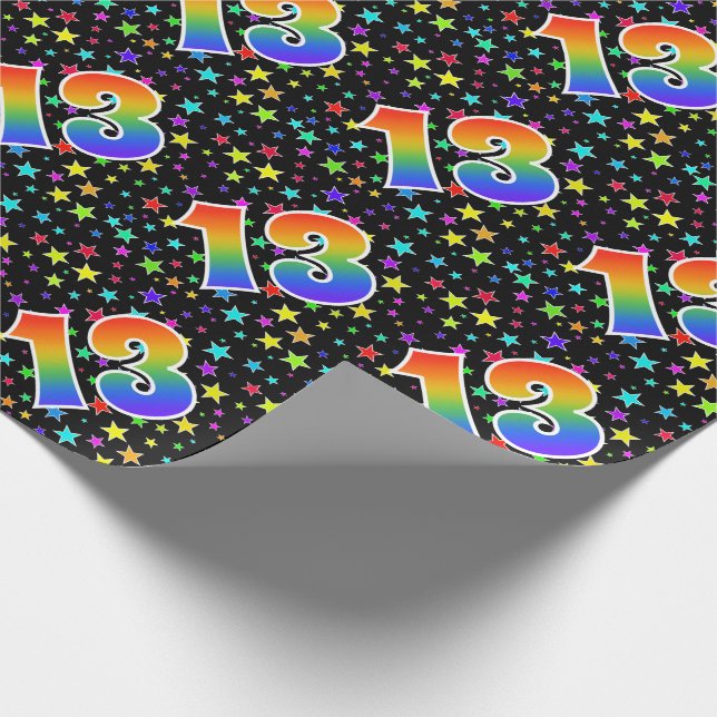 Colorful Stars + Rainbow Pattern "13" Event # Wrapping Paper (Corner)