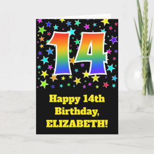 Colorful Stars + Rainbow Pattern "14" Birthday # Card
