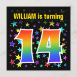 [ Thumbnail: Colorful Stars + Rainbow Pattern "14" Birthday # Invitation ]
