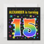 [ Thumbnail: Colorful Stars + Rainbow Pattern "15" Birthday # Invitation ]