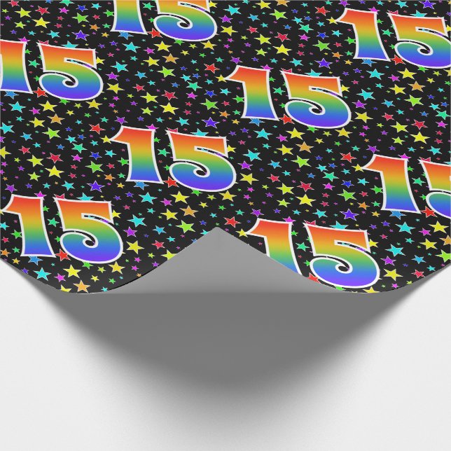 Colorful Stars + Rainbow Pattern "15" Event # Wrapping Paper (Corner)