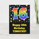 [ Thumbnail: Colorful Stars + Rainbow Pattern "16" Birthday # Card ]