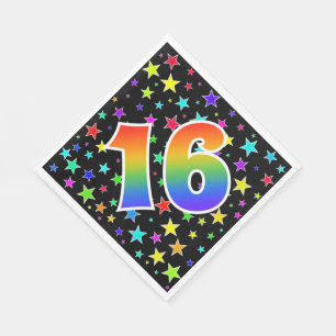 Colorful Stars + Rainbow Pattern "16" Event # Napkins