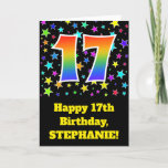[ Thumbnail: Colorful Stars + Rainbow Pattern "17" Birthday # Card ]