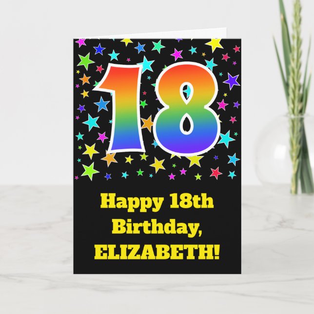 Colorful Stars + Rainbow Pattern "18" Birthday # Card (Front)