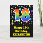 [ Thumbnail: Colorful Stars + Rainbow Pattern "18" Birthday # Card ]