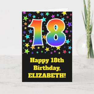 Colorful Stars + Rainbow Pattern "18" Birthday # Card