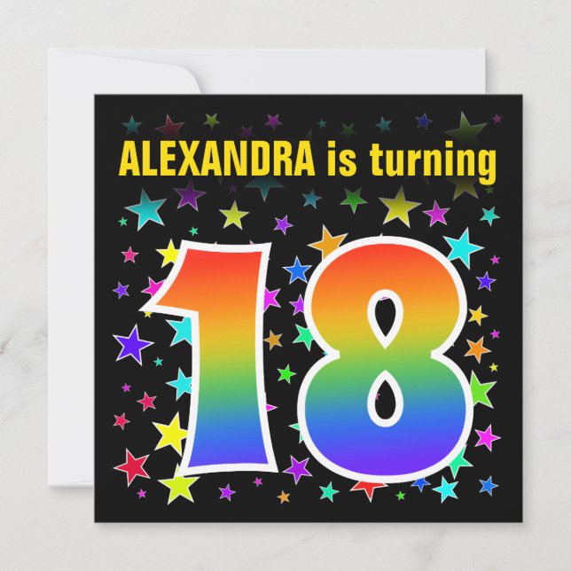 Colorful Stars + Rainbow Pattern "18" Birthday # Invitation (Front)
