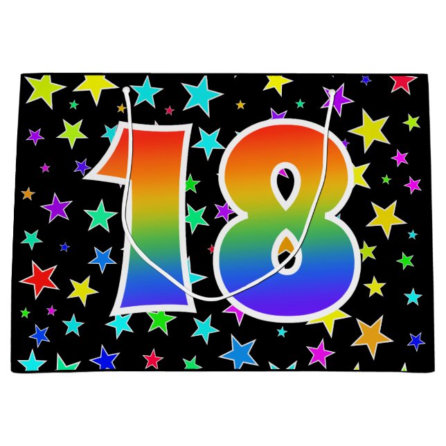 Colorful Stars + Rainbow Pattern "18" Event # Large Gift Bag (Front)