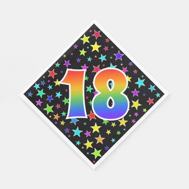 Colorful Stars + Rainbow Pattern "18" Event # Napkins (Corner)