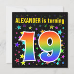 [ Thumbnail: Colorful Stars + Rainbow Pattern "19" Birthday # Invitation ]