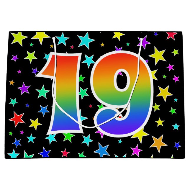 Colorful Stars + Rainbow Pattern "19" Event # Large Gift Bag (Front)