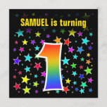 [ Thumbnail: Colorful Stars + Rainbow Pattern "1" Birthday # Invitation ]