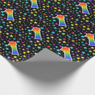 Colorful Stars + Rainbow Pattern "1" Event # Wrapping Paper