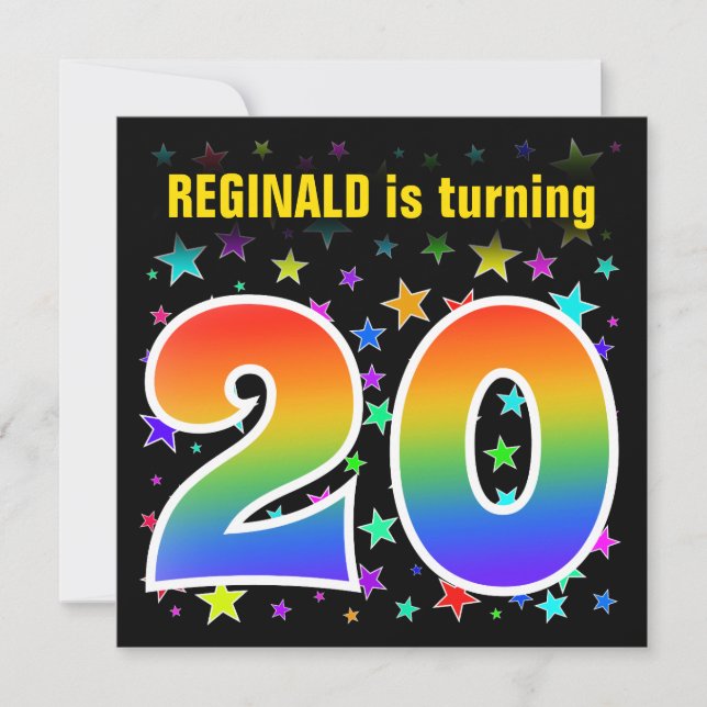 Colorful Stars + Rainbow Pattern "20" Birthday # Invitation (Front)
