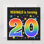 [ Thumbnail: Colorful Stars + Rainbow Pattern "20" Birthday # Invitation ]