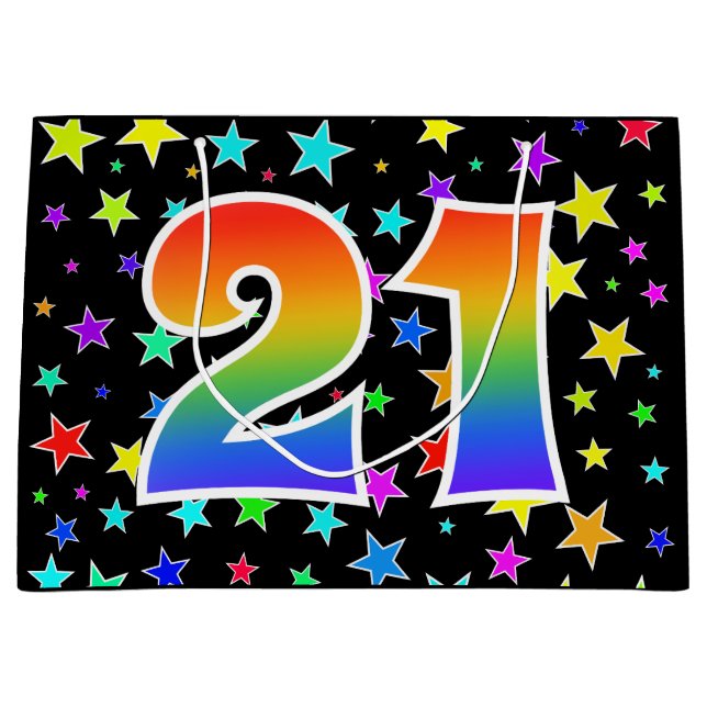 Colorful Stars + Rainbow Pattern "21" Event # Large Gift Bag (Front)