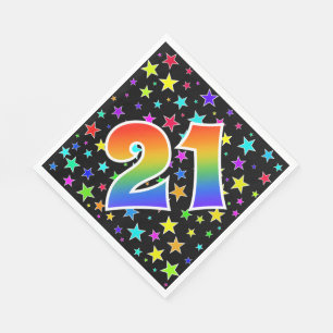 Colorful Stars + Rainbow Pattern "21" Event # Napkins