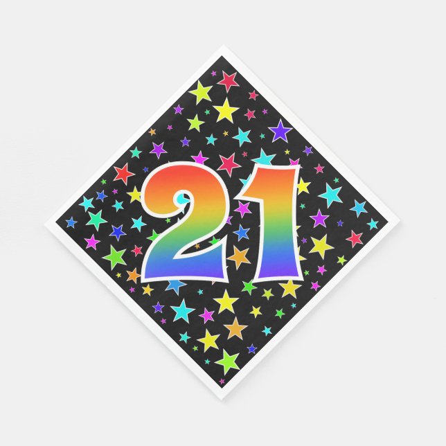 Colorful Stars + Rainbow Pattern "21" Event # Napkins (Corner)