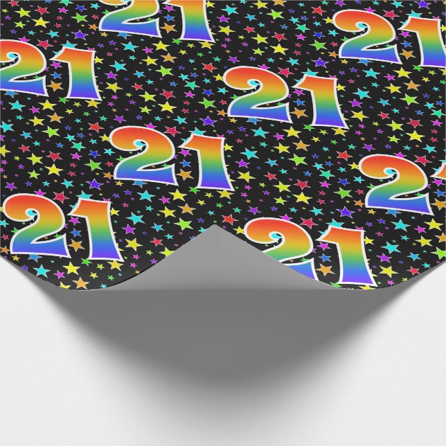 Colorful Stars + Rainbow Pattern "21" Event # Wrapping Paper (Corner)