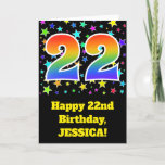 [ Thumbnail: Colorful Stars + Rainbow Pattern "22" Birthday # Card ]