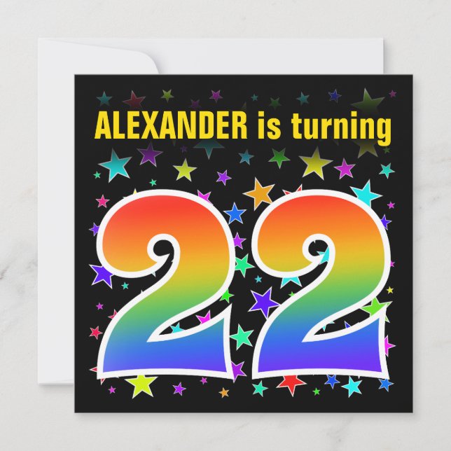 Colorful Stars + Rainbow Pattern "22" Birthday # Invitation (Front)