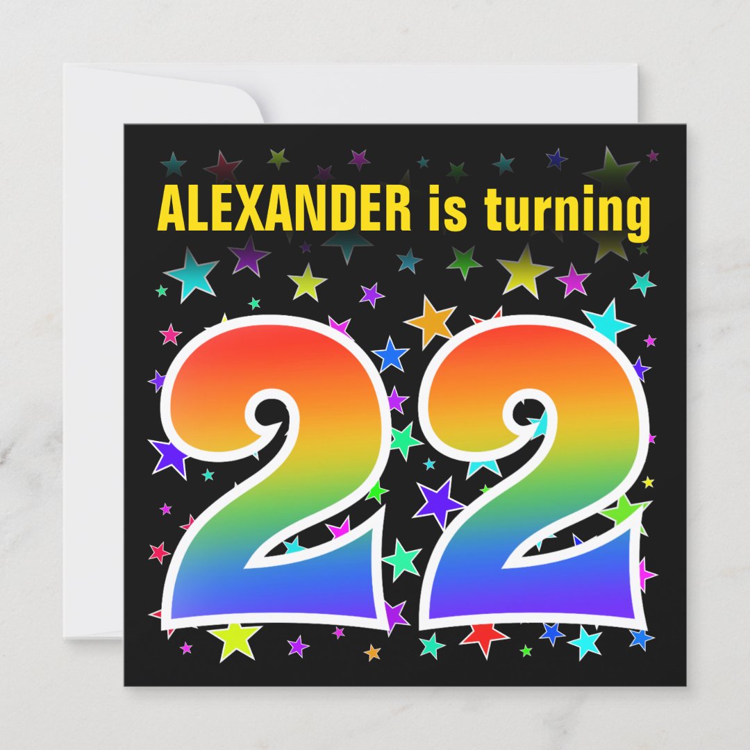 Colorful Stars + Rainbow Pattern "22" Birthday # Invitation | Zazzle