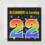 [ Thumbnail: Colorful Stars + Rainbow Pattern "22" Birthday # Invitation ]