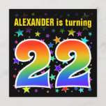 [ Thumbnail: Colorful Stars + Rainbow Pattern "22" Birthday # Invitation ]