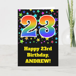 Colorful Stars + Rainbow Pattern "23" Birthday # Card