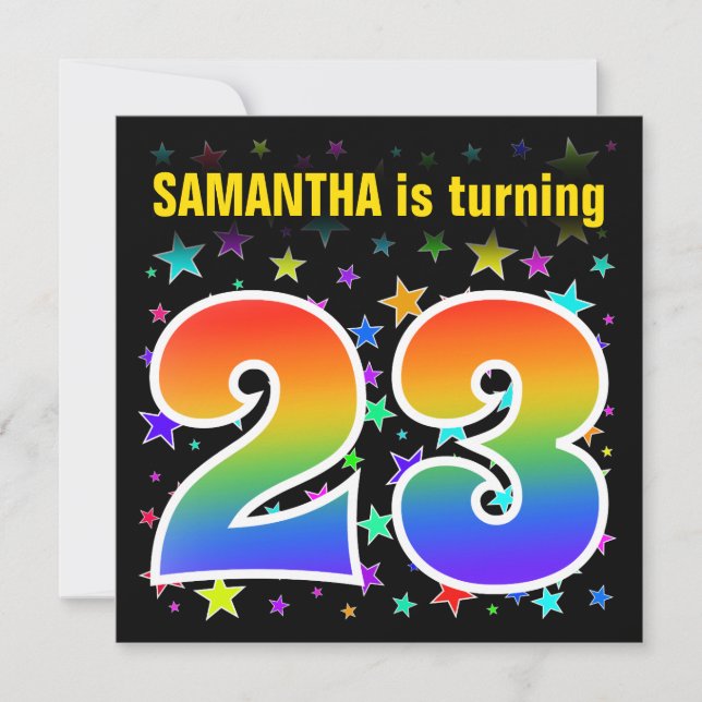 Colorful Stars + Rainbow Pattern "23" Birthday # Invitation (Front)