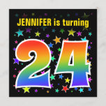 [ Thumbnail: Colorful Stars + Rainbow Pattern "24" Birthday # Invitation ]