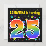 [ Thumbnail: Colorful Stars + Rainbow Pattern "25" Birthday # Invitation ]