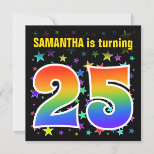 Colorful Stars + Rainbow Pattern "25" Birthday # Invitation