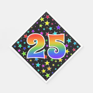 Colorful Stars + Rainbow Pattern "25" Event # Napkins