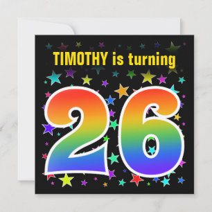 Colorful Stars + Rainbow Pattern "26" Birthday # Invitation