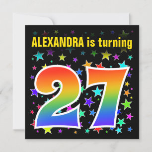 Colorful Stars + Rainbow Pattern "27" Birthday # Invitation
