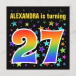 [ Thumbnail: Colorful Stars + Rainbow Pattern "27" Birthday # Invitation ]