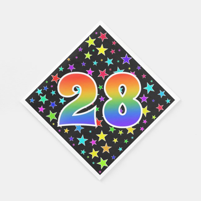 Colorful Stars + Rainbow Pattern "28" Event # Napkins (Corner)