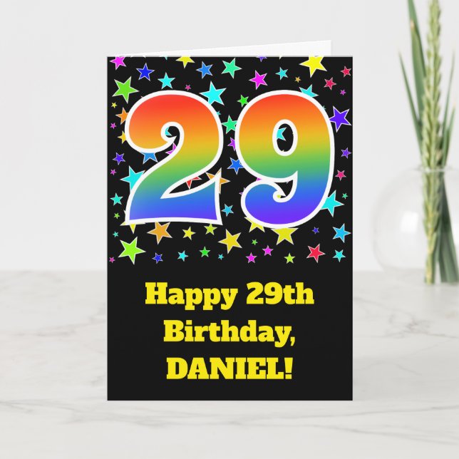 Colorful Stars + Rainbow Pattern "29" Birthday # Card (Front)