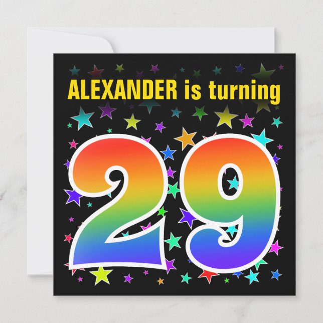 Colorful Stars + Rainbow Pattern "29" Birthday # Invitation (Front)
