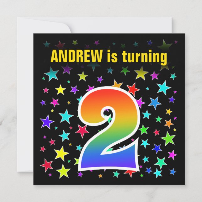 Colorful Stars + Rainbow Pattern "2" Birthday # Invitation (Front)