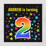 [ Thumbnail: Colorful Stars + Rainbow Pattern "2" Birthday # Invitation ]