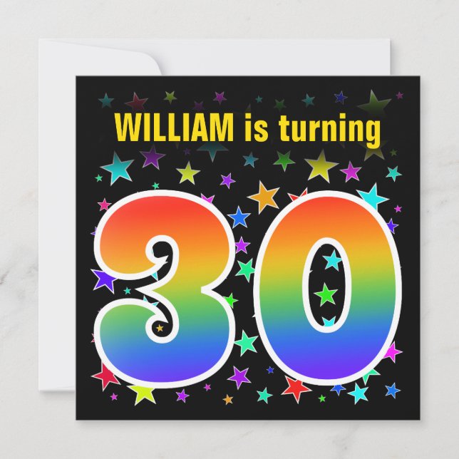 Colorful Stars + Rainbow Pattern "30" Birthday # Invitation (Front)