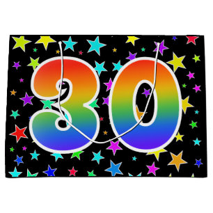 Colorful Stars + Rainbow Pattern "30" Event # Large Gift Bag