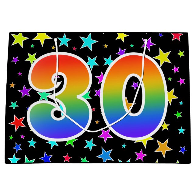 Colorful Stars + Rainbow Pattern "30" Event # Large Gift Bag (Front)