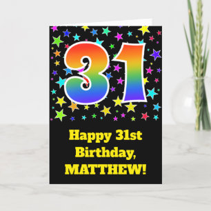 Colorful Stars + Rainbow Pattern "31" Birthday # Card