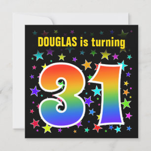 Colorful Stars + Rainbow Pattern "31" Birthday # Invitation